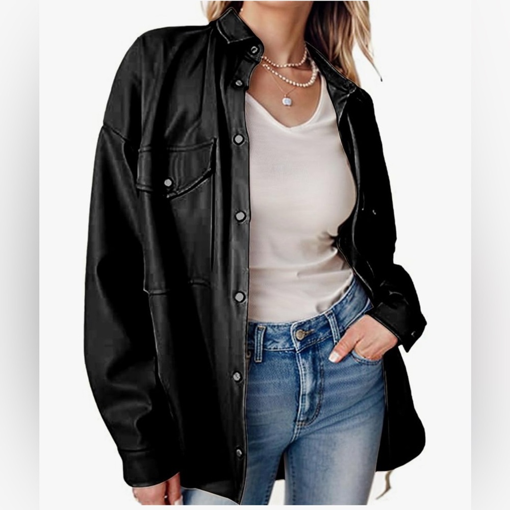 Black Leather Women's Shacket